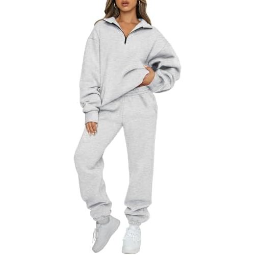 AUTOMET Women's Sweatsuits 2 Piece Outfits Long Sleeve Half Zip Pullover and Baggy Sweatpants with Pockets