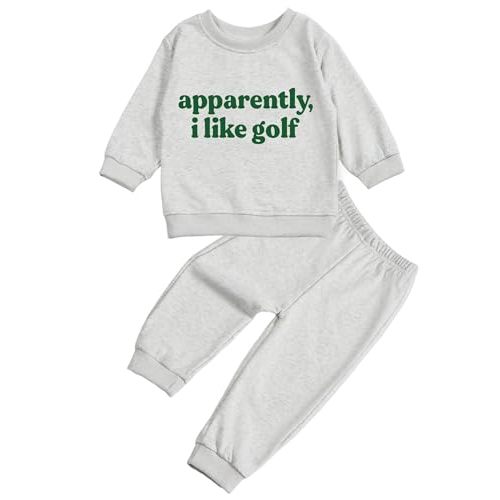 SunoZee Toddler Baby Letter I Like Golf Long Sleeve Sweatshirt Top Jogger Pants Set Cute Fall Winter Clothes Set