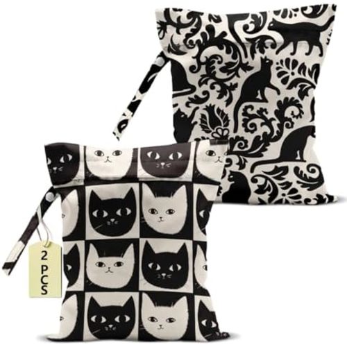 2Pcs Cat Print Wet Bags, Cat Lover Gifts for Women Wet Dry Bag