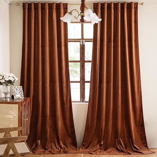 YOFUN 84 inches 2 Panels, Burnt Orange Blackout Luxury Velvet Curtains Thermal Insulated Heat Block Soundproof Window Panels Soft Drapes for Bedroom Living Room, Rod Pocket & Back Tab, W52 x L84