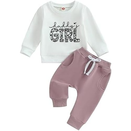 Toddler Baby Girl Clothes Daddys Girl Long Sleeve Pullover Sweatshirt Stretch Jogger Pants Infant Fall Winter Outfit