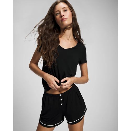 Solid Piped Pajama Shorts