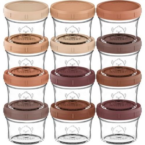 12pk Prep Baby Food Storage Containers, 4 oz Leak-Proof, BPA Free Glass Baby Food Jars for Feeding (Terracotta)