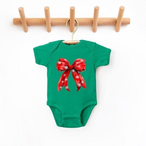 The Juniper Shop Coquette Christmas Snowflake Bow Baby Bodysuit - 12 Month - Kelly