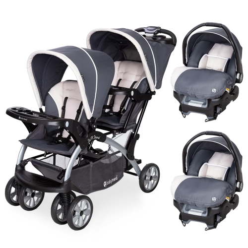 Baby Trend Double Stroller and 2 Ally 35 Infant Car Seat Set, Magnolia