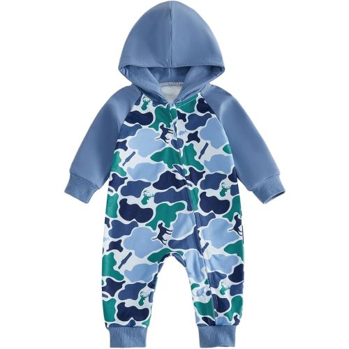 BemeyourBBs Newborn Baby Boy Clothes Color Block Hooded Romper Outfits