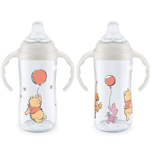 NUK Learner Cup, 10 Oz, Pack of 2, Pooh Bear – Soft Spout, Easy-Grip Handles, BPA Free, Spill Proof Transition Sippy Cup