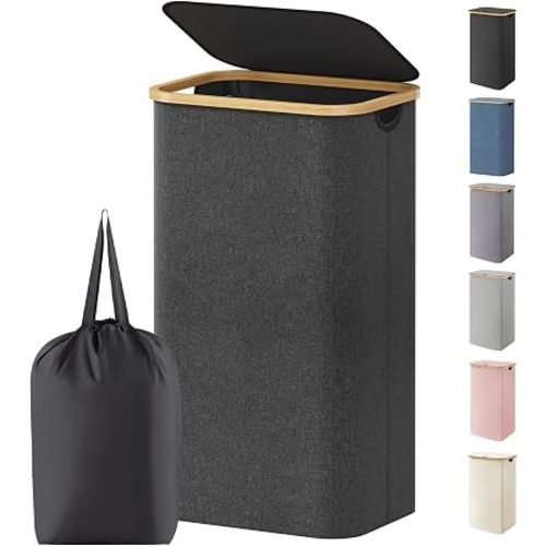 Lifewit 105L Large Laundry Basket with Lid, Removable Bags, Dark Gray