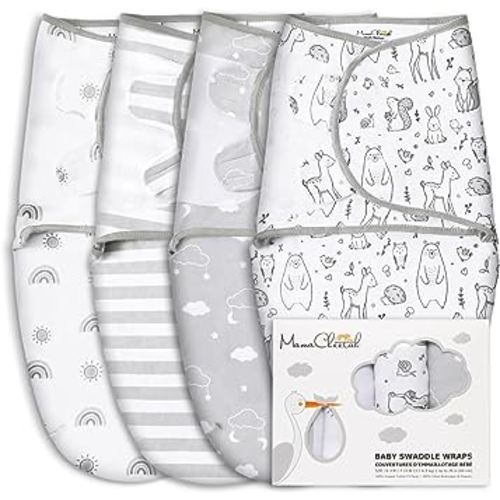 Mama Cheetah Baby Swaddle Sack, Organic Swaddle Blanket, Newborn Swaddling Sleep Sacks, Adjustable Infant Swaddle Wrap, Easy Swaddles for Boy Girl 0-3 Month, Baby Essentials, Nursery Swaddling, 4-Pack