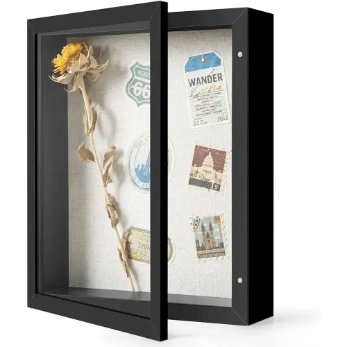 Califortree 8x10 Shadow Box Frame with Linen Back - Sturdy Memory Display Case of Flower, Pictures, Medals and More, Black
