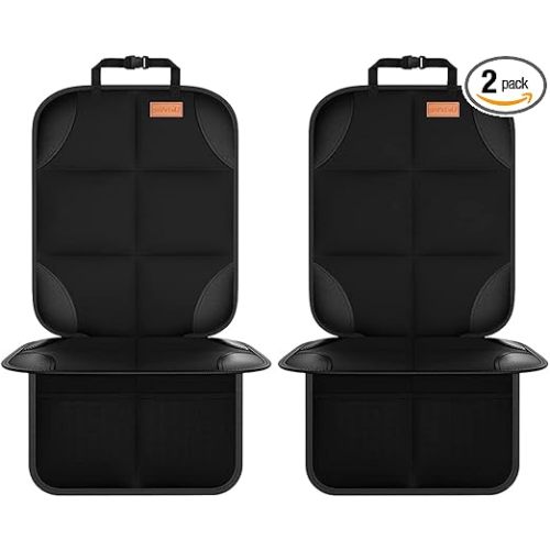SMART ELF Car Seat Protector, 2Pack Seat Protector Protect Child Seats with Thickest Padding and Non-Slip Backing Mesh Pockets for Baby and Pet,Sedan SUV Truck (Black)