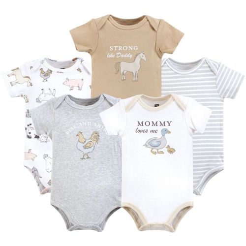 Hudson Baby Infant Baby Cotton Bodysuits 5-Pack, Farm World, 0-3 Months