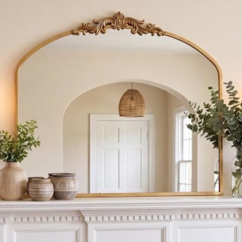 PERFNIQUE Vintage Mirror, 36" X 30" Gold Arched Antique Baroque Mirror