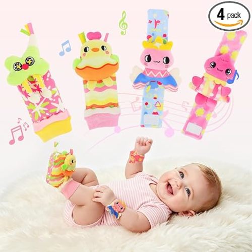 Rattle Socks for Babies 0-6 Months, Baby Wrist Rattles Set