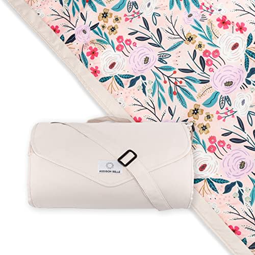 ADDISON BELLE – Premium Outdoor Blanket | Picnic Blanket | 100% Polyester | Summer Beach Blanket | Water Resistant | Easy to Fold | Wipeable Material | Babies and Toddlers (Pink/Flowers, 5x5)