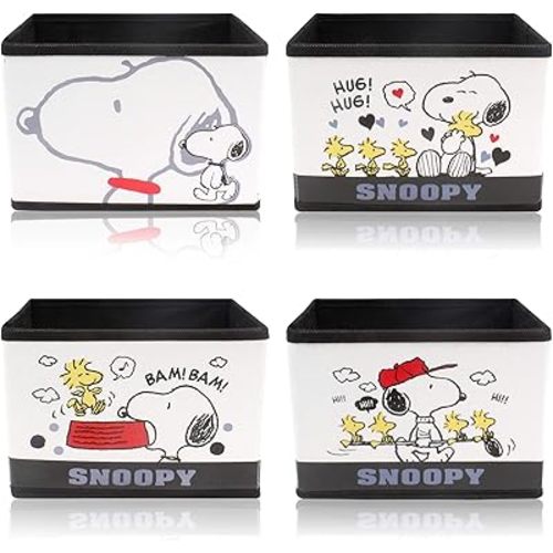 Finex 4 Pieces Set of White Dog PU Leather Collapsible Foldable Storage Organizer Box for Table Desk Office Accessories Pencil Pen Remote Contol Holder