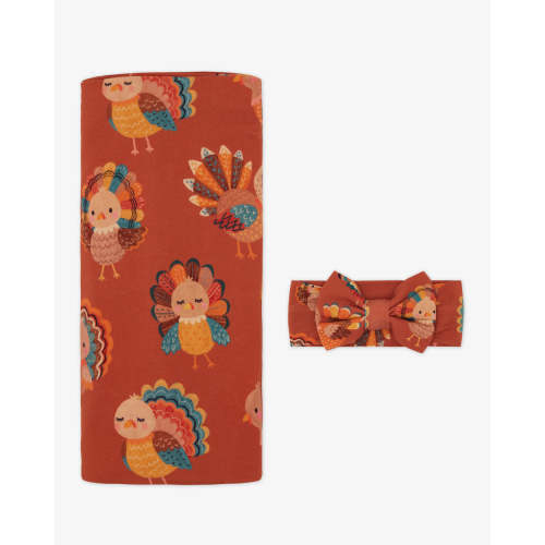 Grateful Gobbles Swaddle & Luxe Bow Headband Set | Little Sleepies