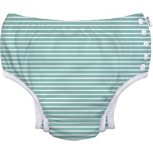 green sprouts Baby Toddler Eco Snap Swim Diaper - Mint Stripes - 6mo