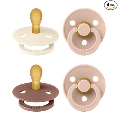 BIBS Colour Pacifier with Symmetrical Nipple| Natural Rubber Baby Pacifier | Set of 4 BPA-Free Soothers | Made in Denmark | Blush Mix| Size 0-6 Months
