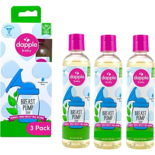 Dapple Breast Pump Soap, Fragrance Free, Plant Powered, Hypoallergenic, Easy Rinse Formula, Removes Milk Residue, 8 fl oz, 3 Count