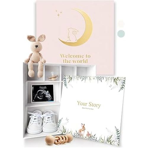 Baby Keepsake Box Girl with Baby Book Girl - Baby Shower Gifts for Girls, Unique Baby Girl Gifts - Baby Memory Book Girl - New Born Baby Girls Gift - Baby Gifts for Girls - New Baby Girl Gifts, Rose