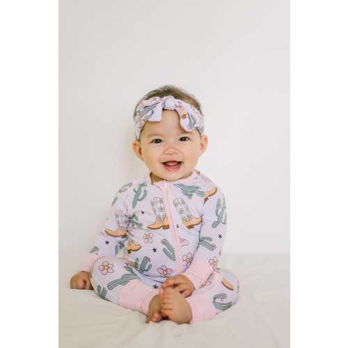 Pink Cowgirl Bamboo Baby Romper: Western Zipper Sleeper