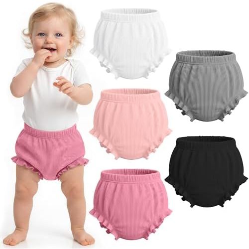 Paquete de 5 bombachos para bebés y niñas, fundas de pañales para niñas pequeñas, pantalones cortos de algodón con volantes, ropa interior de verano para niños pequeños