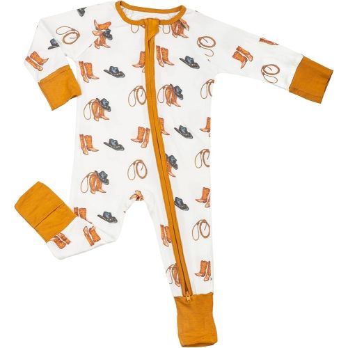 LollyBanks Baby Pajamas, 2-Way Zipper Baby Romper for Boys, 95% Viscose Made from Bamboo and 5% Spandex, Cowboy Print, 0-3 Months