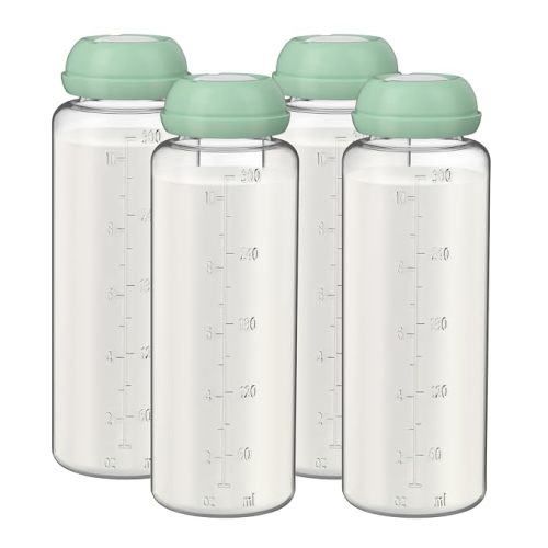 4pcs 12oz Breastmilk Storage Bottles Container Compatible with Momcozy Portable Breast Milk Cooler 12oz, Fit for Dr. Brown’s and Most Other Narrow Baby Bottle Nipples, BPA-Free & Leakproof
