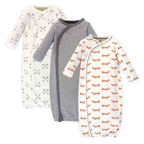 Touched by Nature Fox Preemie 3-Pack Organic Cotton Kimono Gown in Orange