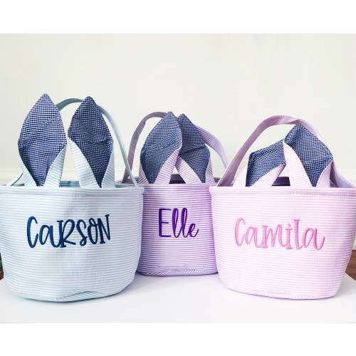 Embroidered Easter Basket, Custom Monogram Personalized Easter Basket, kids, Easter Bunny