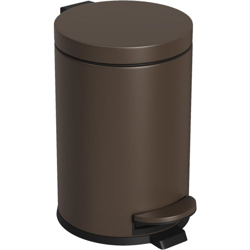 Cesun 1.2 Gallons Small Brown Trash Can, Bathroom Garbage Can with Lid and Foot Pedal, Mini Round Wastebasket for Bathroom, Bedroom, Office, 4.5 Liters / 1.2 Gallons, Brown