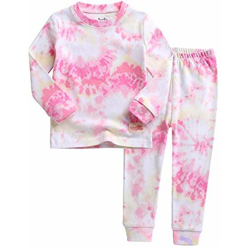 VAENAIT BABY Kids Junior Girls Boys Soft Comfy 100% Cotton Tie Dye Printed Sleepwear Pajamas 2pcs Set