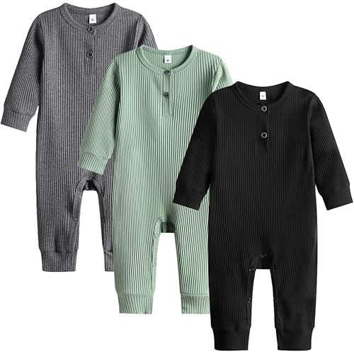 Bafeicao Baby Boy Girl 2/3 Pack Solid Romper Ribbed Short/Long Sleeve Bodysuit Jumpsuit Infant Knitted Outfits Clothes