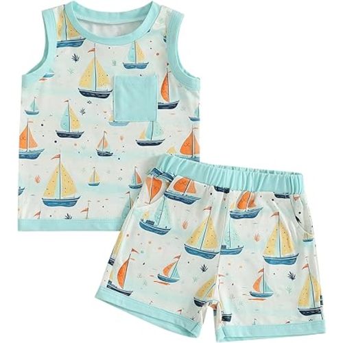 CIYCUIT 2Pcs Baby Boy Summer Clothes Infant Toddler Beach Outfits Sleeveless Tank Tops Shorts Set
