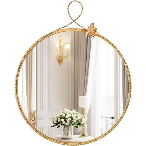 2026 Spring Women's Gifts 20 Inch Vintage Gold Round Wall Mirror, Antique Ornate Metal Circle Mirror with Baroque Bee & Woven Hoop Decor for Bathroom Vanity, Bedroom, Living Room