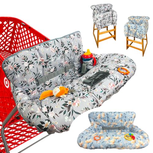 Shopping Cart Cover for Baby, Waterproof Grocery Cart & High Chair Cover | 2-in-1, Soft Padded, Double-sided, Machine Washable, Universal Fit, Patented Safety Belt, Foldable, Full Coverage