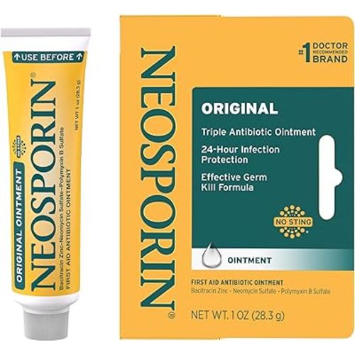 Neosporin Original First Aid Triple Antibiotic Ointment, Bacitracin Zinc & Neomycin Sulfate Infection Protection, Wound Care Treatment & Scar Appearance Minimizer for Minor Cuts, Scrapes & Burns, 1 oz