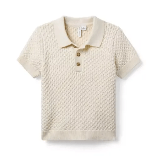Boy Soft Beige Textured Knit Polo by Janie and Jack