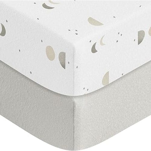 Pack and Play Sheets Fitted Stretchy Mini Crib Sheets for Pack N Play Playard Mattress, Super Soft & Cozy, 38”x26” Snug Crib Mattress Cover for Baby Boys Girls, 2Pack (Moon)