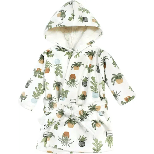 Hudson Baby Unisex Baby Mink with Faux Fur Lining Pool and Beach Robe Cover-ups, Plants, 0-6 Months