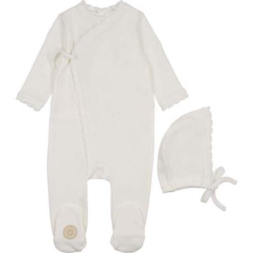 Knit Trim Wrap Footie & Hat Set, Ivory - Mon Tresor Bebe | Maisonette