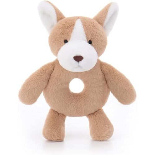 Apricot Lamb Corgi Soft Baby Rattle for Boys and Girls, Plush Stuffed Animal Rattle Toy Lovey for The Newborn, 0-3 Months, 0-6 Months and Above, 7.5 Inches
