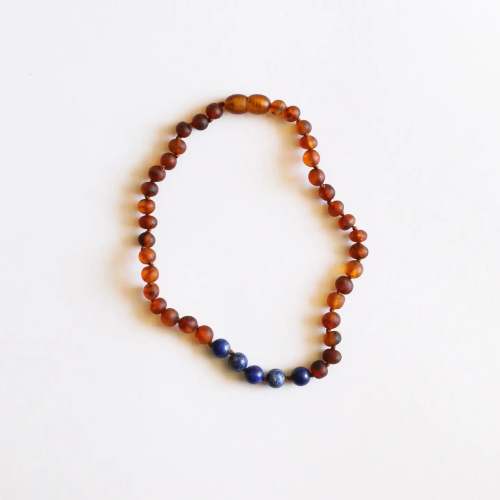 Indy Jo Raw Cognac Baltic Amber + Lapis Stone Necklace - Raw Cognac Baltic Amber + Lapis Stone Necklace