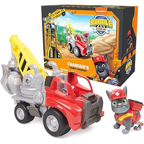 Rubble & Crew, Charger’s Crane Grabber Toy Truck with Movable Parts and a Collectible Action Figure, Kids Toys for Ages 3 and Up