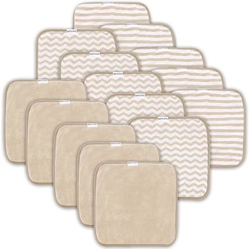 15 Pack Baby Washcloths - Super Soft Absorbent Wash Cloths for Boy and Girl, Newborn Essentials Baby Clothes, Gentle on Sensitive Skin for Face and Body, 10" by 10", Brown