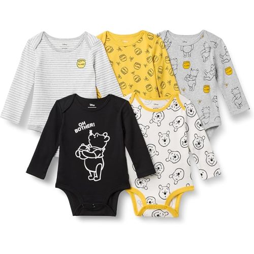 Amazon Essentials Disney | Marvel | Star Wars Unisex Babies' Long-Sleeve Bodysuits, Pack of 5
