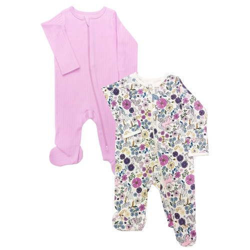 Wonder Nation Baby Gender Neutral Zip Front Footed Sleep N Play Pajamas, 2-Pack, Sizes Preemie-6/9 Months