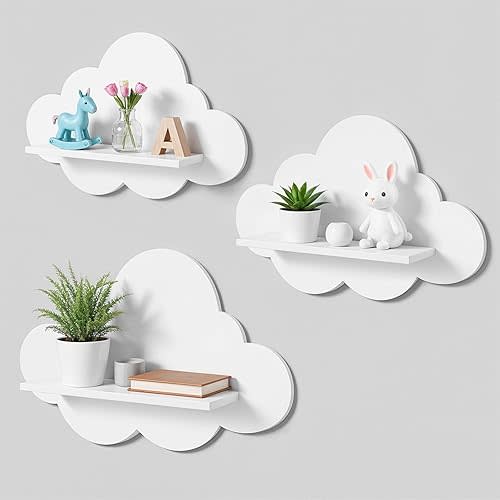 3 estantes flotantes de nube para pared, pequeños estantes flotantes ondulados blancos para baño, sala de estar, dormitorio, decoración de esquina y guardería