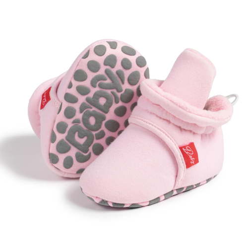 Hurxie Baby Fleece Booties Newborn Unisex Booties Non-Slip Newborn Infant First Walkers Warm Shoes House Slippers for Baby Girls Toddlers Pink 0 Months